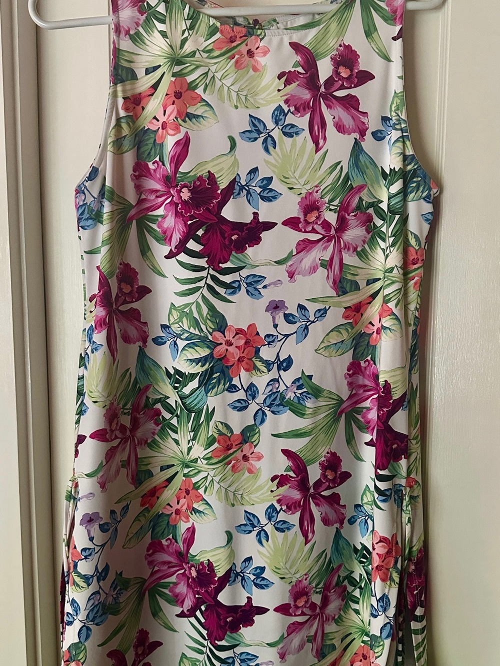 Tommy Bahama White with Pink & Green Floral Trim romper